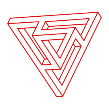 İmkansız şekiller. Kutsal geometri figürleri. Optik yanılsama. Soyut sonsuz geometrik nesneler. İmkansız sonsuz ana hat üçgeni. Optik sanat. Beyaz arkaplanda imkansız geometri şekli.