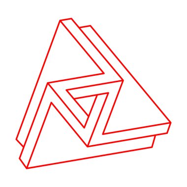 İmkansız şekiller. Kutsal geometri. Logo. Optik illüzyon figürü. Soyut sonsuz geometrik nesneler. İmkansız sonsuz özet. Operasyon sanatı. Beyaz arka planda imkansız geometri şekli. Satır sanatı.