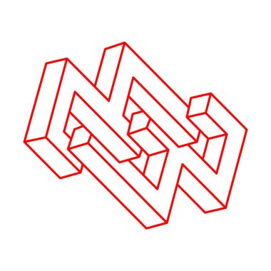 İmkansız şekiller. Logo. Kutsal geometri. Optik yanılsama. Soyut sonsuz geometrik nesneler. İmkansız sonsuz özet. Beyaz arka planda imkansız geometri nesnesi. Optik sanat.