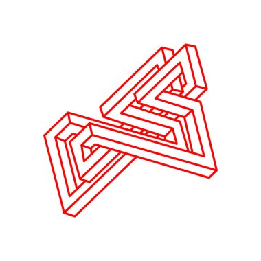 İmkansız nesneler. Optik illüzyon şekli. 3 boyutlu illüstrasyon. Logo. Geometrik şekil. 