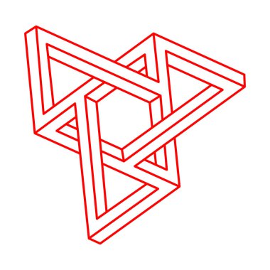 İmkânsız optik illüzyon şekilleri. Logo. Optik sanat objeleri. İmkansız rakamlar. Çizgi çalışması. Gerçekdışı geometrik nesne. 
