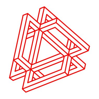 İmkansız şekiller. Kutsal geometri. Optik yanılsama. Logo. Soyut sonsuz geometrik nesne. İmkansız sonsuz özet. Optik sanat. Beyaz arka planda imkansız geometri sembolü. Satır sanatı.