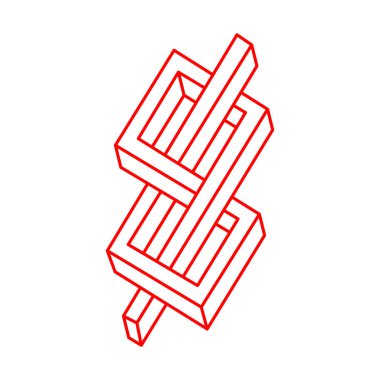 İmkansız şekiller. Kutsal geometri figürü. Optik yanılsama. Logo. Soyut sonsuz geometrik nesneler. İmkansız sonsuz özet. Optik sanat. Beyaz arka planda imkansız geometri şekli. Escher..