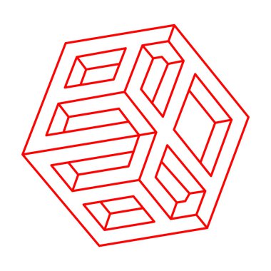 İmkânsız optik illüzyon şekilleri. Logo. Optik sanat. İmkansız bir rakam. Çizgi çalışması. Gerçekdışı geometrik nesneler. 