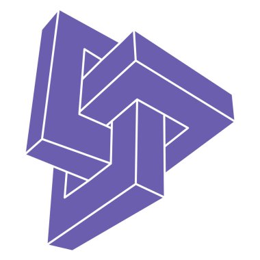 Optik illüzyon logosu. İmkansız şekiller. Kutsal geometri figürleri. Soyut sonsuz geometrik nesneler. İmkansız sonsuz ana hatları. Optik sanat. Beyaz arkaplanda imkansız geometri şekli.