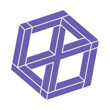 Optik illüzyon logosu. İmkansız vektörü şekillendirir. Optik sanat objeleri. Geometrik şekiller. Escher paradoksu.