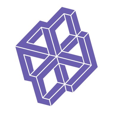 İmkansız şekiller. Kutsal geometri figürleri. Optik yanılsama. Soyut sonsuz geometrik nesne. İmkansız sonsuz özet. Çizgi çalışması. Optik sanat. Beyaz arkaplanda imkansız geometri şekli.