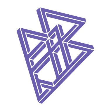 İmkansız bir şekil. Logo. Kutsal geometri figürü. Optik yanılsama. Soyut sonsuz geometrik nesne. İmkansız sonsuz özet. Çizgi çalışması. Optik sanat. Beyaz arkaplanda imkansız geometri şekli.