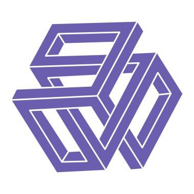 İmkansız şekiller. Kutsal geometri figürü. Optik yanılsama. Soyut sonsuz geometrik nesne. İmkansız sonsuz özet. Optik sanat. Beyaz arka planda imkansız geometri şekli. Escher tarzı.