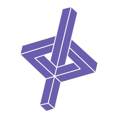 İmkansız şekiller, optik illüzyon logosu, vektör. Optik sanat objeleri. Geometrik şekiller. 