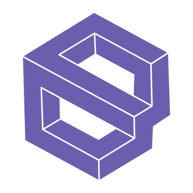 İmkansız şekiller, optik illüzyon logosu, vektör. Optik sanat objeleri. Geometrik şekiller. 