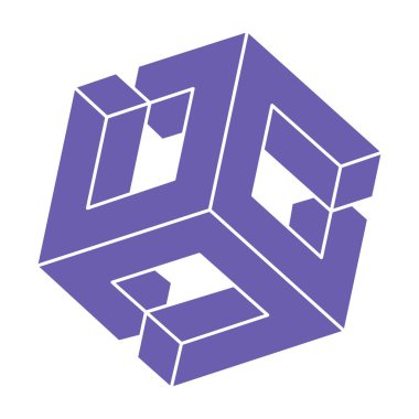 İmkansız şekiller. Kutsal geometri. Optik yanılsama. Soyut sonsuz geometrik nesneler. Optik sanat. Beyaz arka planda imkansız geometri sembolü. Çizgi çalışması. Escher tarzı.