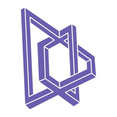 Optik illüzyon logosu. İmkansız şekiller. Kutsal geometri figürleri. Soyut sonsuz geometrik nesneler. İmkansız sonsuz ana hatları. Optik sanat. Beyaz arkaplanda imkansız geometri şekli.