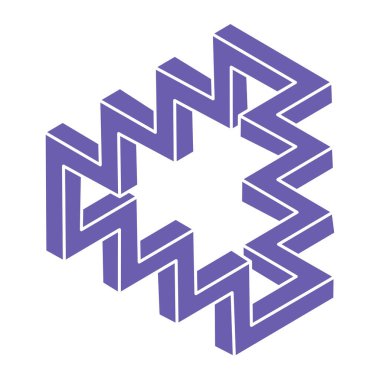 İmkansız şekiller. Kutsal geometri logosu. Optik illüzyon üçgeni. Soyut sonsuz geometrik nesneler. Optik sanat. Beyaz arka planda imkansız geometri sembolü. Çizgi çalışması. Escher tarzı.