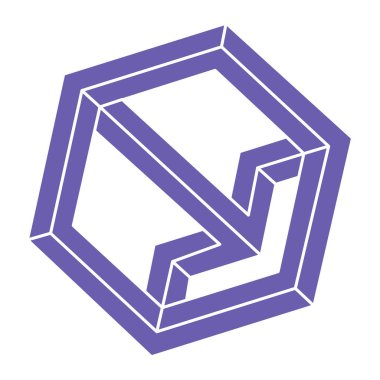 İmkansız şekiller. Optik yanılsama. Kutsal geometri figürleri. Soyut sonsuz geometrik nesneler. İmkansız sonsuz özet. Optik sanat. Beyaz arka planda imkansız geometri şekli. Logo.