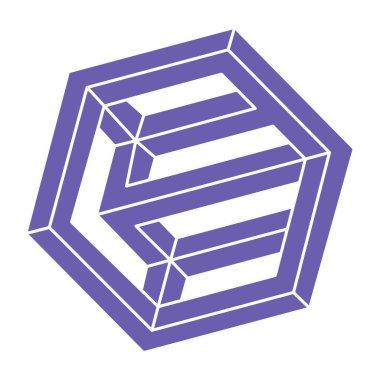 Optik illüzyon logosu. İmkansız şekiller. Kutsal geometri figürleri. Soyut sonsuz geometrik nesneler. İmkansız sonsuz ana hatları. Optik sanat. Beyaz arkaplanda imkansız geometri şekli.