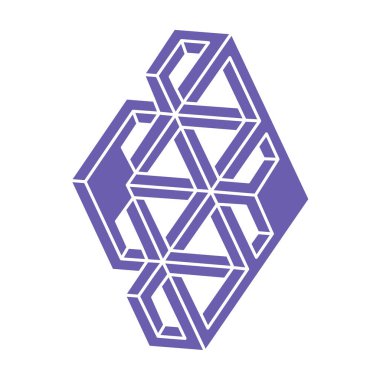 İmkansız şekiller. Kutsal geometri figürü. Optik illüzyon logosu. Soyut sonsuz geometrik nesne. İmkansız sonsuz özet. Çizgi çalışması. Optik sanat. Beyaz arkaplanda imkansız geometri şekli.