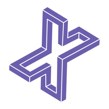 Optik illüzyon logosu. İmkansız vektörü şekillendirir. Optik sanat objeleri. Geometrik şekiller. Escher paradoksu.