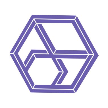 İmkansız şekiller. Kutsal geometri. Optik yanılsama. Soyut sonsuz geometrik nesneler. Optik sanat. Beyaz arka planda imkansız geometri sembolü. Satır sanatı.