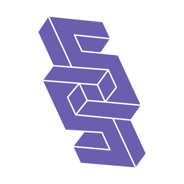 İmkânsız optik illüzyon şekilleri. Logo. Optik sanat objesi. İmkansız bir rakam. Çizgi çalışması. Gerçekdışı geometrik nesneler.