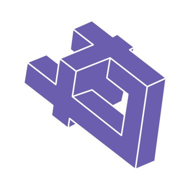 İmkansız şekiller, optik yanılsama, vektör. Optik sanat objeleri. Moda 2022 Çok Peri renginde logo. Geometrik şekiller. 