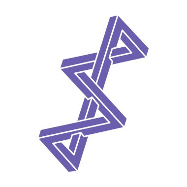 İmkansız şekiller. Logo. Kutsal geometri figürleri. Optik yanılsama. Soyut sonsuz geometrik nesne. Çizgi çalışması. Optik sanat. Beyaz arka planda imkansız geometri şekli. Escher paradoksu.