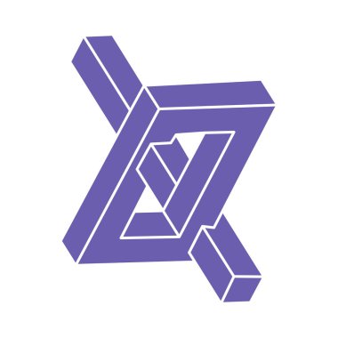 Optik illüzyon logosu. İmkansız şekiller. Kutsal geometri figürleri. Soyut sonsuz geometrik nesneler. İmkansız sonsuz ana hatları. Optik sanat. Beyaz arkaplanda imkansız geometri şekli.