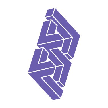 İmkansız şekiller, optik illüzyon logosu, vektör. Optik sanat objeleri. Geometrik şekiller. 