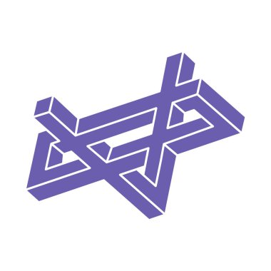 İmkansız şekiller. Kutsal geometri figürü. Optik illüzyon logosu. Soyut sonsuz geometrik nesne. İmkansız sonsuz özet. Çizgi çalışması. Optik sanat. Beyaz arkaplanda imkansız geometri şekli.