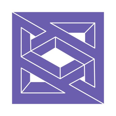 Optik illüzyon logosu. İmkansız vektörü şekillendirir. Optik sanat objeleri. Geometrik şekiller. Escher paradoksu.