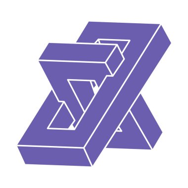 Escher paradoksu geometrisi. Logo. Optik illüzyon objesi. Kutsal geometrik figür. Optik sanat. İmkansız şekiller.