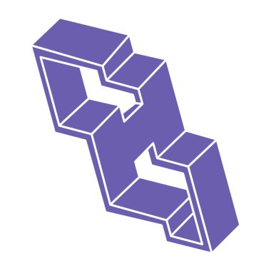 İmkansız şekiller. Kutsal geometri figürü. Optik yanılsama. Soyut sonsuz geometrik nesneler. İmkansız sonsuz özet. Logo. Beyaz arka planda imkansız geometri nesnesi. Optik sanat.