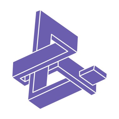 İmkânsız optik illüzyon şekilleri. Logo. Optik sanat objesi. İmkansız bir rakam. Çizgi çalışması. Gerçekdışı geometrik nesne. 