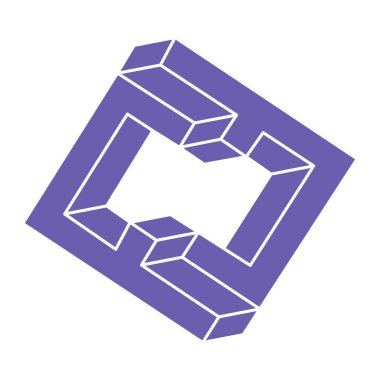 İmkansız şekiller. Kutsal geometri. Optik yanılsama. Soyut sonsuz geometrik nesne. Optik sanat. Beyaz arka planda imkansız geometri sembolü. Çizgi çalışması. Escher tarzı.