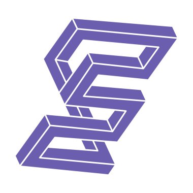 İmkansız bir şekil. Logo. Kutsal geometri figürü. Optik yanılsama. Soyut sonsuz geometrik nesne. İmkansız sonsuz özet. Çizgi çalışması. Optik sanat. Beyaz arkaplanda imkansız geometri şekli.