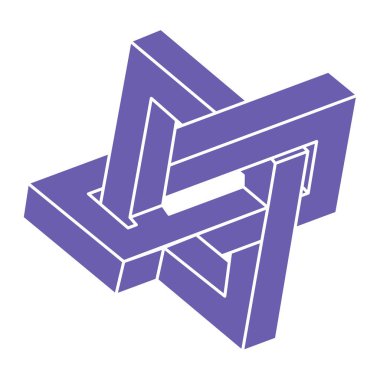 İmkansız bir şekil. Logo. Kutsal geometri figürü. Optik yanılsama. Soyut sonsuz geometrik nesne. İmkansız sonsuz özet. Çizgi çalışması. Optik sanat. Beyaz arkaplanda imkansız geometri şekli.