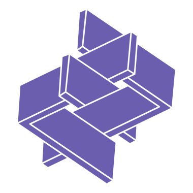 Optik illüzyon logosu. İmkansız şekiller. Kutsal geometri figürleri. Soyut sonsuz geometrik nesneler. İmkansız sonsuz ana hatları. Optik sanat. Beyaz arkaplanda imkansız geometri şekli.