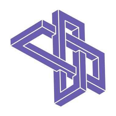 Logo. İmkansız şekil, optik illüzyon, vektör. Optik sanat objeleri. Geometrik şekiller. Satır sanatı.
