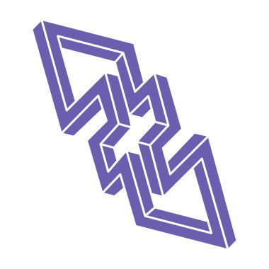 Optik illüzyon logosu. İmkansız vektörü şekillendirir. Optik sanat objeleri. Geometrik şekiller. Escher paradoksu.