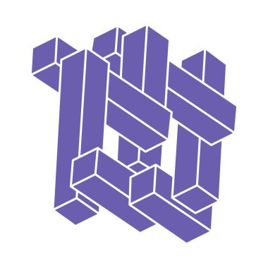 İmkansız şekiller. Kutsal geometri. Optik yanılsama. Soyut sonsuz geometrik nesneler. Optik sanat. Beyaz arka planda imkansız geometri sembolü. Çizgi çalışması. Escher tarzı.