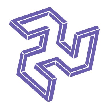 Optik illüzyon logosu. İmkansız şekiller. Kutsal geometri figürleri. Soyut sonsuz geometrik nesneler. İmkansız sonsuz ana hatları. Optik sanat. Beyaz arkaplanda imkansız geometri şekli.