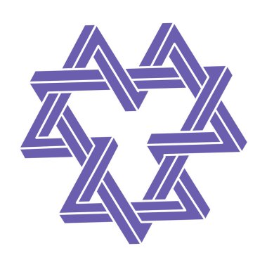 İmkansız şekiller. Kutsal geometri. Optik yanılsama. Soyut sonsuz geometrik nesneler. Optik sanat. Beyaz arka planda imkansız geometri sembolü. Çizgi çalışması. Escher tarzı.