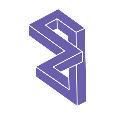 İmkansız şekiller. Kutsal geometri. Optik yanılsama. Soyut sonsuz geometrik nesneler. Optik sanat. Beyaz arka planda imkansız geometri sembolü. Çizgi çalışması. Escher tarzı.