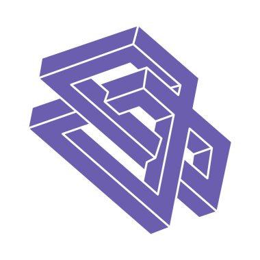 İmkansız şekiller. Kutsal geometri. Optik yanılsama. Soyut sonsuz geometrik nesne. Optik sanat. Beyaz arka planda imkansız geometri sembolü. Çizgi çalışması. Escher tarzı.