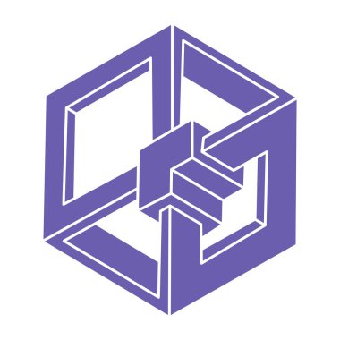 İmkansız bir şekil. Logo. Kutsal geometri figürü. Optik yanılsama. Soyut sonsuz geometrik nesne. İmkansız sonsuz özet. Çizgi çalışması. Optik sanat. Beyaz arkaplanda imkansız geometri şekli.