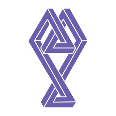 İmkansız şekiller. Kutsal geometri. Optik illüzyon figürü. Soyut sonsuz geometrik nesneler. İmkansız sonsuz ana hatları. Optik sanat. Beyaz arkaplanda imkansız geometri şekli. 