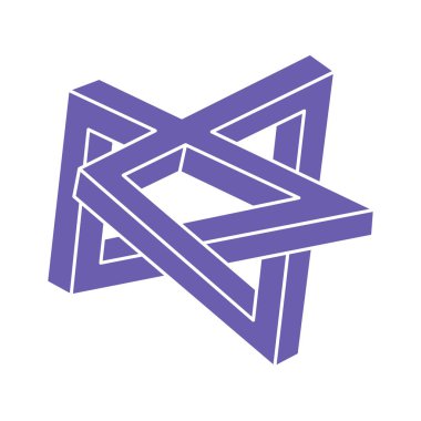 Optik illüzyon logosu. İmkansız şekiller. Kutsal geometri figürleri. Soyut sonsuz geometrik nesneler. İmkansız sonsuz ana hatları. Optik sanat. Beyaz arkaplanda imkansız geometri şekli.