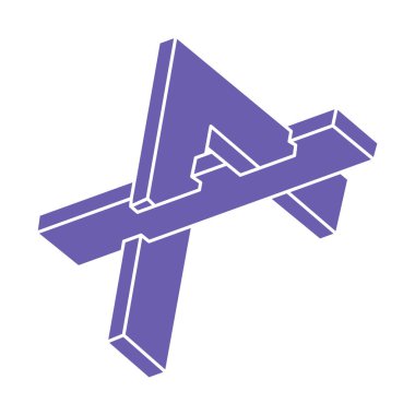 İmkansız bir şekil. Logo. Kutsal geometri figürü. Optik yanılsama. Soyut sonsuz geometrik nesne. İmkansız sonsuz özet. Çizgi çalışması. Optik sanat. Beyaz arkaplanda imkansız geometri şekli.