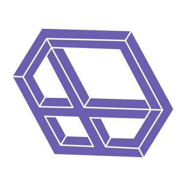 Optik illüzyon logosu. İmkansız şekiller. Kutsal geometri figürleri. Soyut sonsuz geometrik nesneler. İmkansız sonsuz ana hatları. Optik sanat. Beyaz arkaplanda imkansız geometri şekli.