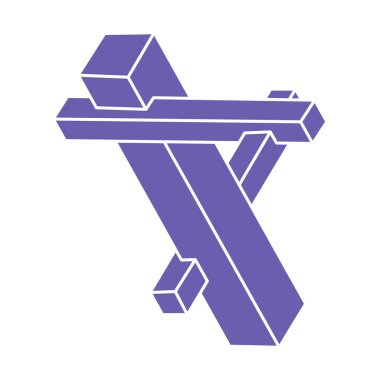 İmkansız şekiller. Kutsal geometri figürü. Optik yanılsama. Soyut sonsuz geometrik nesne. İmkansız sonsuz özet. Optik sanat. Beyaz arka planda imkansız geometri şekli. Escher tarzı.